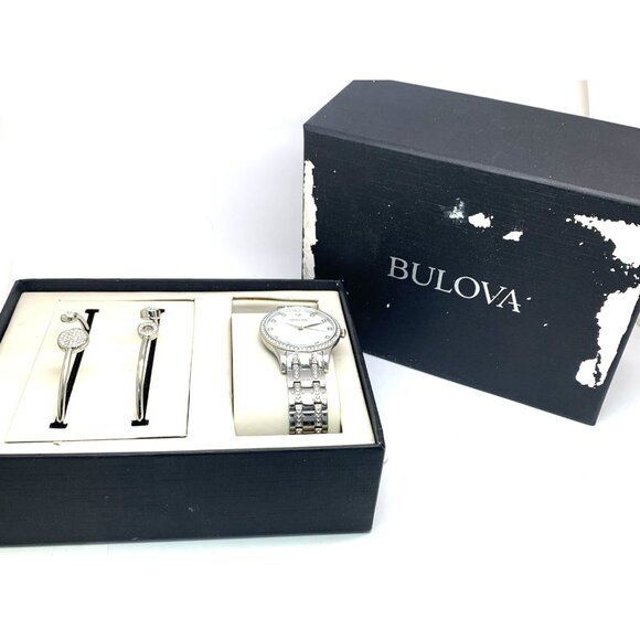 Bulova Women's Watch 96X145 Quartz Mother of Pearl Dial Silver Steel 32mm Set - Picture 3 of 14
